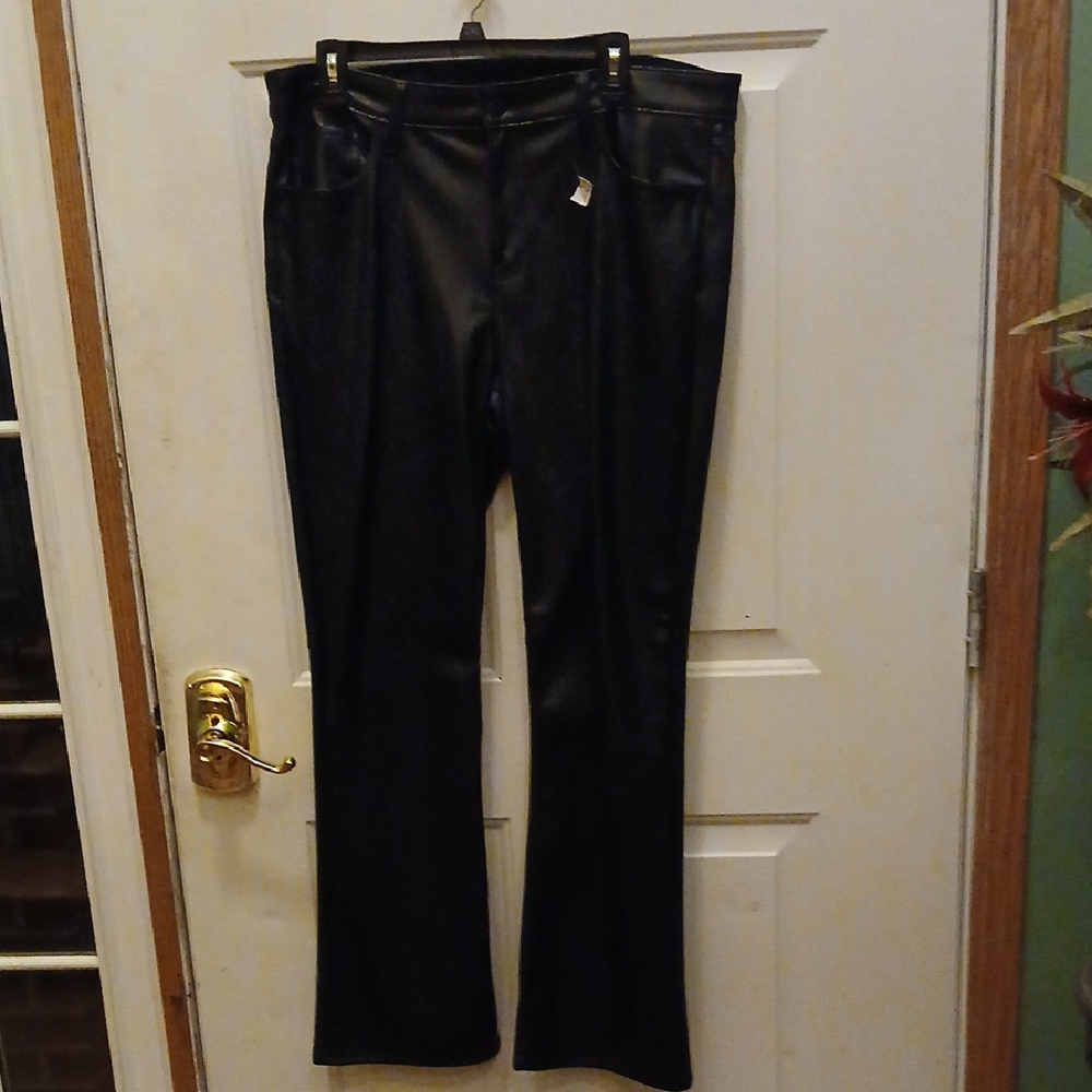 Black Boot Cut Pants with Smooth Fabric and Wide Waistband